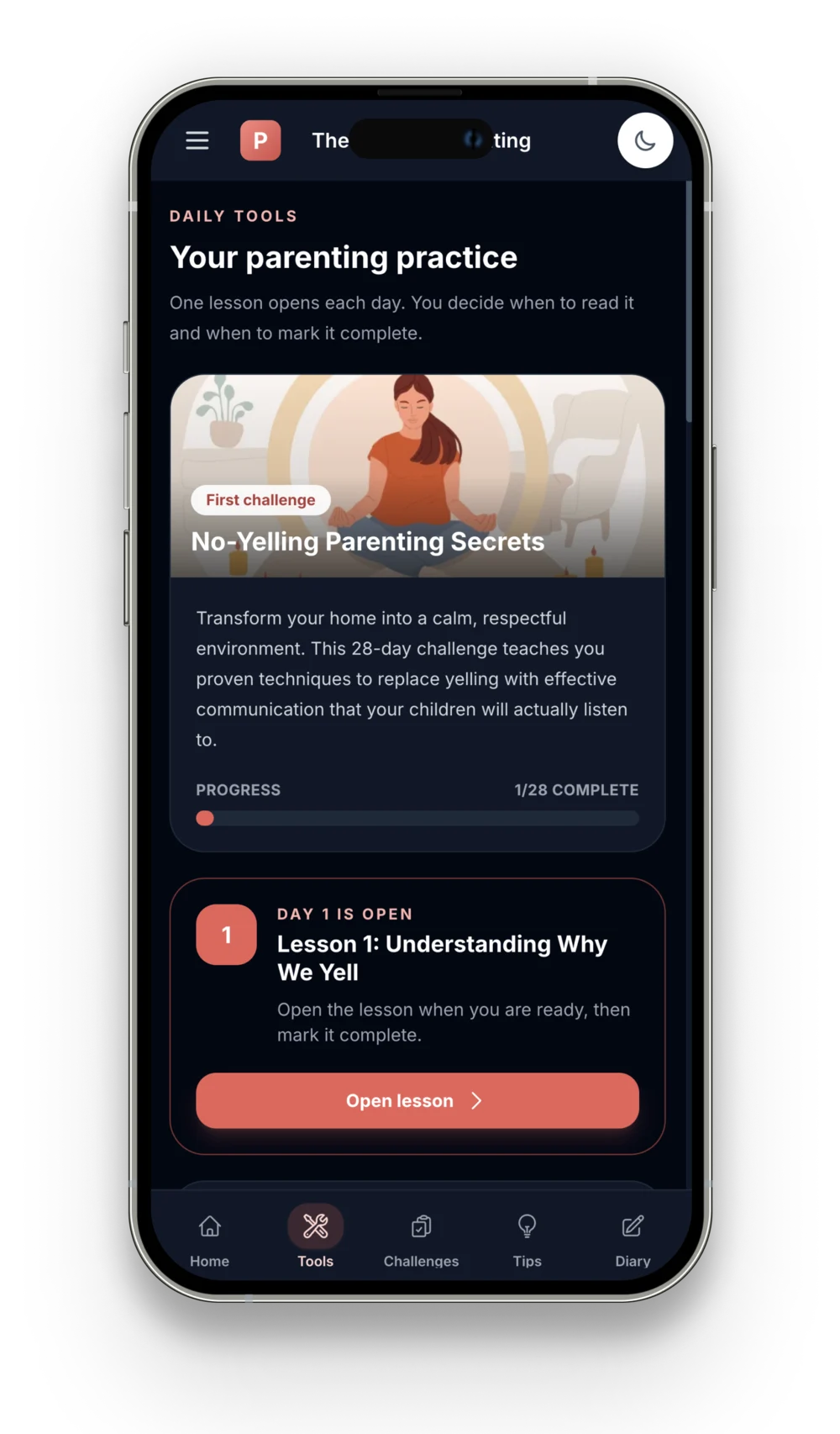 Daily parenting lesson inside The Positive Parenting app